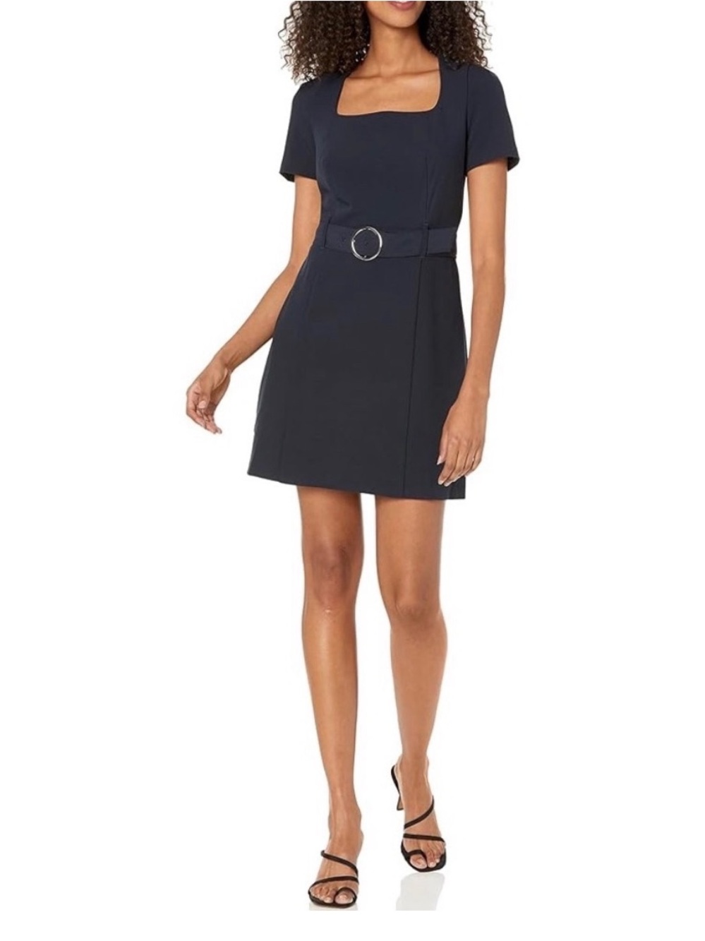 Club Monaco Navy Blue Square Neck Belted Mini Dress Size 6 Short Sleeve